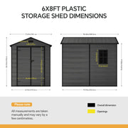 Grey Wood Grain Plastic Garden Shed 6x8 6x6 5x3 Outdoor Tool Bike Storage House
