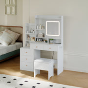Dressing Table With 5 Drawers LED Mirror Set Makeup Desk Vanity Table Bedroom