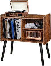 Record Player Stand with Vinyl Storage, Mid-Century Turntable 2, Brown