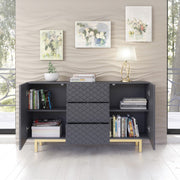 Sideboard TV Cabinet Storage Cupboard Buffet Diamond Pattern Grey Gold 140cm