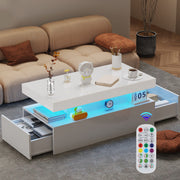 High Gloss LED Coffee Table With Storage Wooden 2 Drawer Living Room Furniture