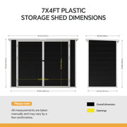 Garden Shed 7x4ft Plastic Tools Storage House with Floor & Lockable Double Doors