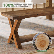 43.3-Inch Solid Wood Dining Bench with X-Shaped Legs & Storage Shelf for Kitchen
