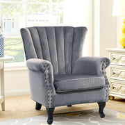 Velvet Accent Chair Scallop Armchair Oyster Back Lounge Tub Chair With Wood Legs