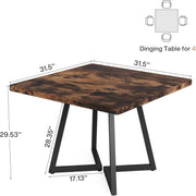 80cm Square Dinning Table for 4 People Industrial Kitchen Table with Metal Frame