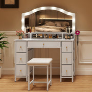 Dressing Table Makeup Desk LED Mirror Vanity Set 7 Drawers Organizer Stool White
