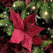 Set of 3 Burgundy Velvet Poinsettia Floral Tree Decorative Picks 22cm Red Flower