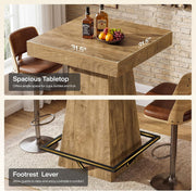 37.4'' H Square Bar Table Modern High Pub Table w/ Metal Footrest for Small Bars