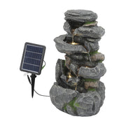 Multi-Tiers Rock LED Water Feature Garden Fountain Solar Powered Outdoor Statues