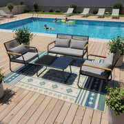 BIRCHTREE Garden Furniture Set 4-Seater With Glass Coffee Table Rattan 4 Pieces
