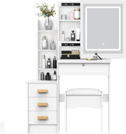 Dressing Table with LED Lights Mirror Stool Set Drawers Vanity Makeup Desk