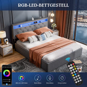 NEW OTTOMAN STORAGE UPHOLSTERED BED FRAME 4FT6 DOUBLE WITH USB PORT & LED LIGHT