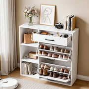Shoe Storage Cabinets w/ Drawer & Side Cupboard 4 Tier Adjustable Flip-Down Scfn