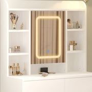 Dressing Table Set Cabinet Drawers Adjust LED Vanity Ample Storage Mirror White