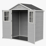 6x4ft Plastic Garden Shed w/ Windows Floor Utility Tool Storage House Grey Grain