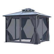XL Hardtop Gazebo Garden Pavilion Metal Frame Polycarbonate Roof with Curtains