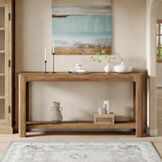 63 Inch Entryway Console Table, 2-Tier Farmhouse Narrow Sofa Table Behind Couch
