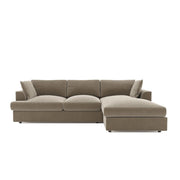 Brown Velvet L Shaped Sofa 3 Seater Right Hand Facing Saddle Arms Foam Filled
