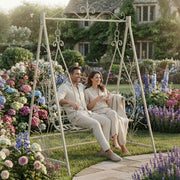 Cream Metal Swing Chair Garden Hammock 2 Seater Patio Bench