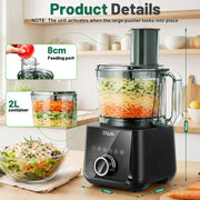 Mixer Food Processor Chopper, Stainless Steel Blender 2.5L+1.5L Timer 11 Speed U