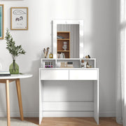 Dressing Table Makeup Vanity Set Desk with 9 Bulbs Mirror 2 Drawer Stool Bedroom