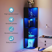 4-Tier Corner Display Cabinet with 3-Colour LED Lighting and Motion Sensor