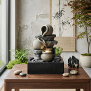 Tall Intdoor Water Fountain 3 Tiers Cascading Jugs Zen Meditation LED Waterfall