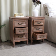 Pair of Solid Wood 3 Drawer Bedside Tables Rattan Raffia Bedroom