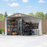 9 x 6FT Galvanised Garden Storage Shed with Sliding Door, Brown