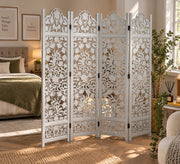 Clinton 4 Panel Folding Room Divider Floral Cut Out Privacy Screen Grey