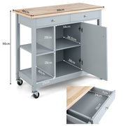Mobile Kitchen Island Cart Rolling Kitchen Island w/4 Open Shelves Grey