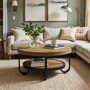 80cm Round Coffee Table 2-Tier Industrial Accent Center Table with Storage Shelf