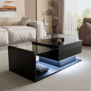 Black Lift Top Coffee Table LED Lights Hidden Storage High Gloss Modern