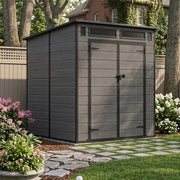 6x6ft Grey Garden Shed Outdoor Plastic Utility Tool Storage House with Windows