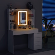 Dressing Table With 6 Drawers LED Mirror Set Makeup Desk Vanity Table Bedroom