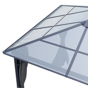 XL Hardtop Gazebo Garden Pavilion Metal Frame Polycarbonate Roof with Curtains