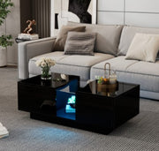 Led Coffee Table With 2 Drawer Storage, High Gloss Coffee Table For Living Room