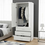 Tall Wooden 2 Door Wardrobe with 3 Drawers Bedroom Storage Furniture