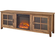 Large 70 Inch TV Stand with Electric Fireplace | Dark Walnut | Farmhouse Glass D