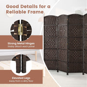 DARK BROWN ROOM DIVIDER 6 PANEL SOLID WEAVE WICKER FOLDING PRIVACY SCREEN PANEL