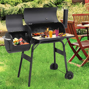Large Charcoal Barrel BBQ Grill Garden Barbecue Patio Smoker Portable Wheels