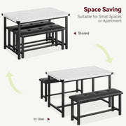 3-Piece Dining Set with 2 Benches, Stain Resistant, Steel Frame for Small Spaces