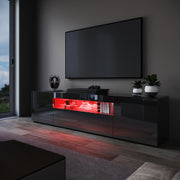 200cm High Gloss TV Stand Black Cabinet Unit Doors Storage with RGB LED Cupboard