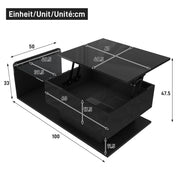 Black Lift Top Coffee Table LED Lights Hidden Storage High Gloss Modern