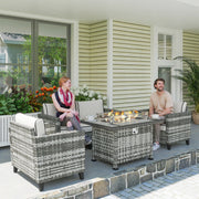 5 PCs Rattan Garden Furniture Set with Fire Pit Table, Grey