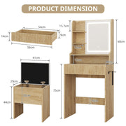 Modern Dressing Table Stool Set with LED Lights Mirror Vanity Makeup Desk Drawer