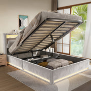 NEW LED OTTOMAN STORAGE PANEL PLUSH VELVET UPHOLSTERED BED FRAME DOUBLE SIZE