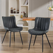 Set of 2 Modern Dining Chairs Tech Fabric Upholstered Cushioned Metal Legs