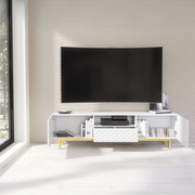 TV Unit TV Stand Sideboard Cabinet Cupboard White Gold Carved Doors 180cm