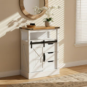 White Sideboard Storage Cabinet 3 Drawers 1 Sliding Barn Door Kitchen Cupboard